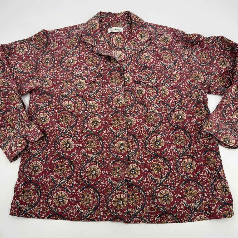 Vintage LL Bean Shirt Womens L Prairie Country‎ Western Pattern Lux Work Chore